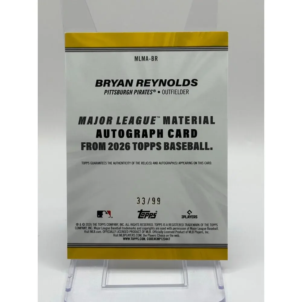 2026 Topps Series 1 Bryan Reynolds Green Game Used Relic Auto 33/99 SP Pirates